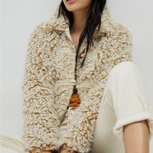 Anthropologie Brenna Faux Fur Coat taupe color